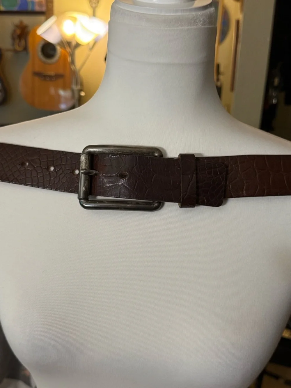 Vintage Classic Brown Croc-Embossed Leather Belt - Woman’s Large